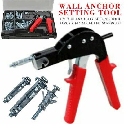 Cavity Wall Anchor Setting Tool Gun Kit & M4 M5 Screw Hollow Plasterboard Fixing • £22.95