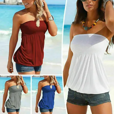 £4.86 • Buy Women Strapless Bandeau Boob Tube Vest Top Ladies Summer Beach T-Shirt Tank Tops