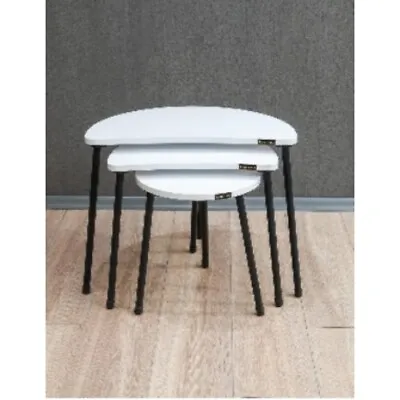 3 Piece Half Moon Legged Nesting Table White Home Decor Design Furniture • £50.86