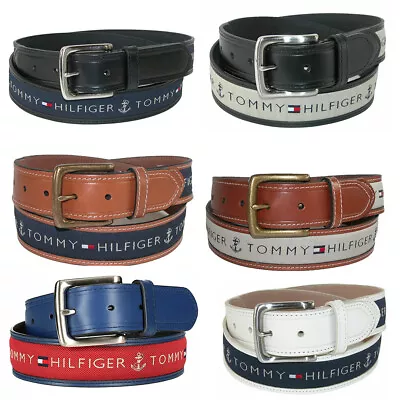 Tommy Hilfiger Men's 11TL02X032 Anchor Logo Ribbon Inlay Leather Belt • $25.43