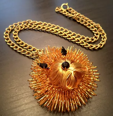 Vintage Estate High End Large Rhinestone Lion Tiger Cat Face 23  Necklace! G664 • $4