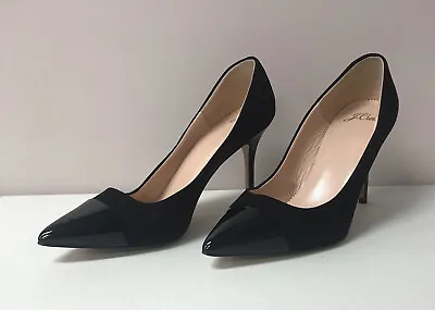 J Crew Suede W/Patent Toe Cap Elsie Heel Black Size 8M AB067 FREE SHIPPING • $89.99