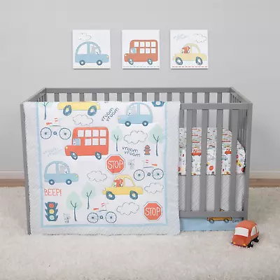 NEW Baby BOY CARS BIKES BUSES ORANGE GREEN BLUE 4Piece Crib Bedding Set • $69.99