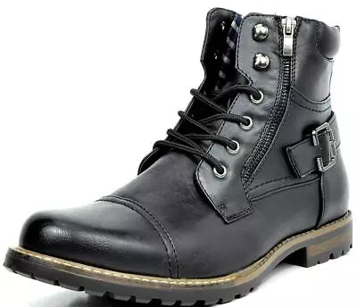 Men Motorcycle Combat Boots Military Boots Riding Ankle Leather Boots Black Size • $37.04