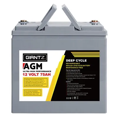 Giantz AGM Deep Cycle Battery 12V 75Ah Box Portable Solar Caravan Camping • $153.90