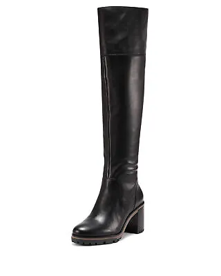 Vince Camuto Dasemma Black Leather Over The Knee Chunky Heel Leather Boots • $59.95