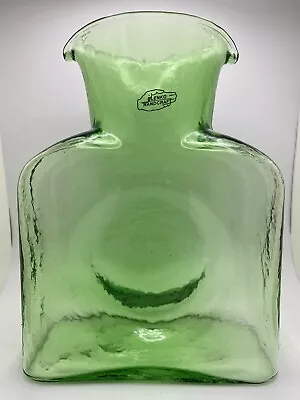 BLENKO  GREEN Glass DOUBLE SPOUT PITCHER Carafe Water Bottle Vase 8” • $45