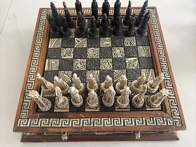 Vintage Mayan Aztec Wood Resin Chess Set Board • $124.95
