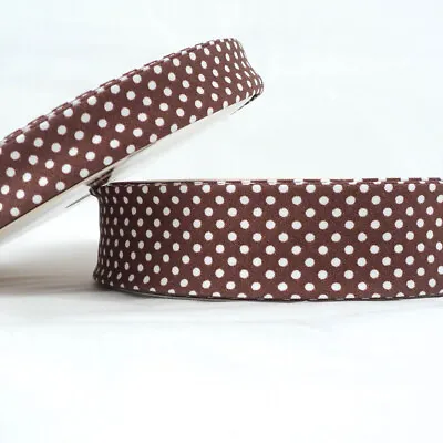 25m Roll Dot Bias Binding - 18mm - Brown - Cotton Fabric Folded Trim • £13.99