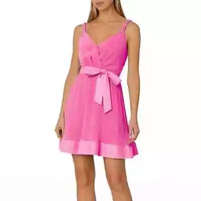 MILLY Livy Pleated V-Neck Mini Dress In Azalea Pink Size 0 • $200