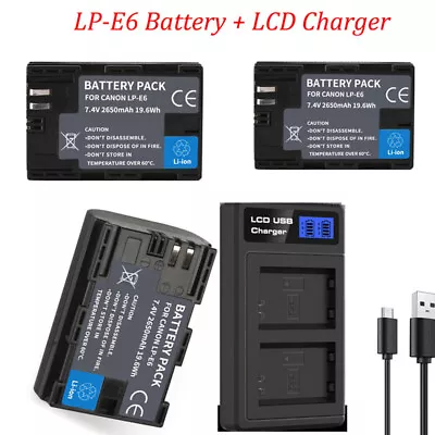 LP-E6 LP-E6N Battery LCD Charger For Canon EOS 5D Mark II/III/IV EOS 6D 7D BG-E9 • £39.59