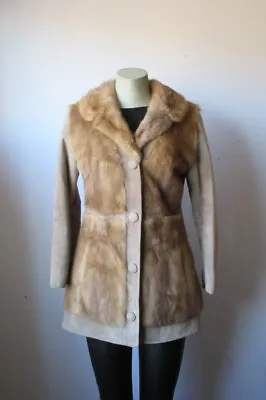 Women's Vintage Sz 4 Pastel Mink Fur Coat Jacket With Suede SUPERB • $175