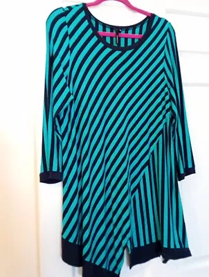  Tunic Top/ Dress ”Yong Kim “Viscose ElastaneTeal & Black StripeSize 16 • £12.99