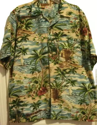 Vintage Aloha Joe Men's Ukulele Surfer Kayak Hut Floral Palm Tree Print Size L • $24.97