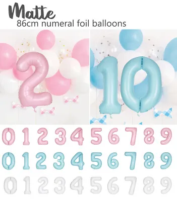 86cm Matte Colour Foil Number Balloon Birthday Party Helium 1st 21st White Pink • $5.50