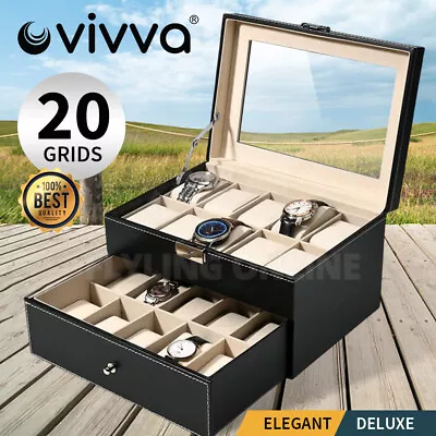 Vivva 20 Grids Leather Watch Box Display Case Jewelry Collection Storage Holder • $35.13