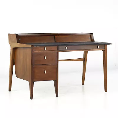 John Van Koert For Drexel Profile Mid Century Leather Top Walnut Desk • $3847