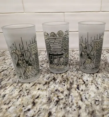 Vintage 5.5 In. Hazel Atlas Frosted Tumblers Royal Colonial Homestead MCM Set/3 • $12