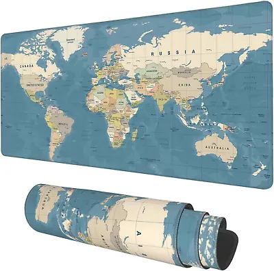 Desk Mat Blue Vintage World Map Extended Gaming Mouse Pad Large 35.4 X15.7  Bi • $27.63