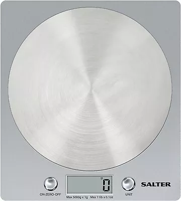 Kitchen Disc Digital Scale 5Kg Silver Stainless Steel Weighing Scale By Salter • £8.95