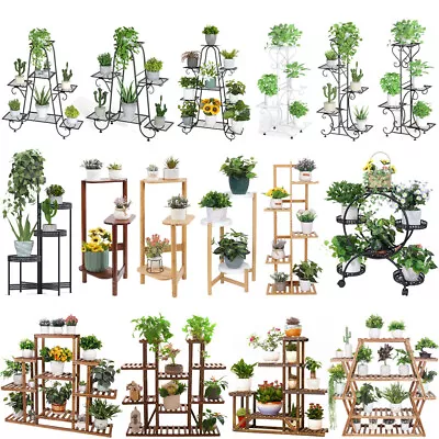 Outdoor Indoor Metal Wooden Plant Stand Planter Flower Pot Garden Shelf Shelving • £23.91