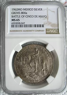 1962 MO Mexico Silver Medal NGC MS-65 Battle Of Cinco De Maya • $10