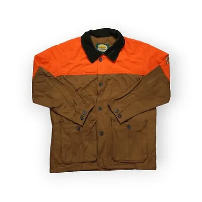 Vintage Cabelas Blaze Orange Hunting Safari Quilt Elbow Patch Jacket Mens Medium • $74.95