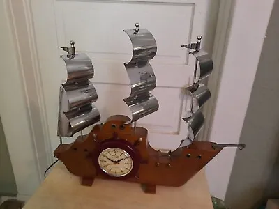 Vintage GIBRALTAR PRECISION Clock Sail Boat - Mahogany Wood Nautical Works! • $55