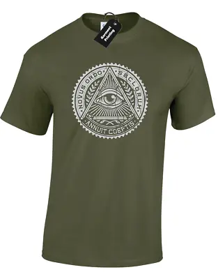 Vintage Illuminati Mens T Shirt Tee Pyramid Eye Conspiracy Pyramid Eye Masons • £7.99