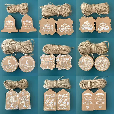 2022 New Christmas Kraft Paper Gift Tags Scallop Label Luggage X50+ 10M Strings • £3.89