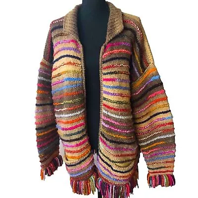 Sweater Venture VTG 100% Wool Hand Knit In Ecuador Womens Sweater Jacket • $67.99