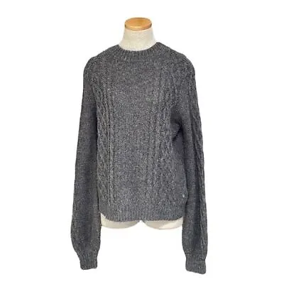 Volcom Sweater Women's XS 0 2 Grey Cable Knit Stretchy Puff Sleeves Pullover • $16.24