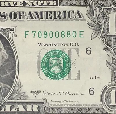 Trinary Fancy Serial Number One Dollar Bill F70800880E FW Print 0s 8s • $9.99