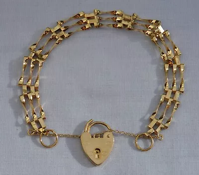 VINTAGE 1977 RB LTD 9CT YELLOW GOLD 7  GATE BRACELET HEART PADLOCK FASTENER 8.1g • $692.05