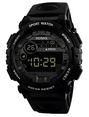 Men's Watch Black Chronograph Waterproof Luminous Digital Calendars Alarm Date • $5.11