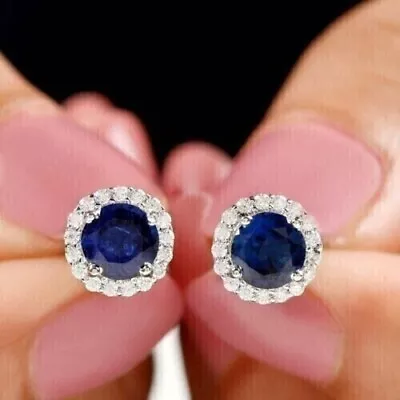 2CT Round Lab Created Sapphire Diamond Women Stud Earring 14K White Gold Plated • $73.49