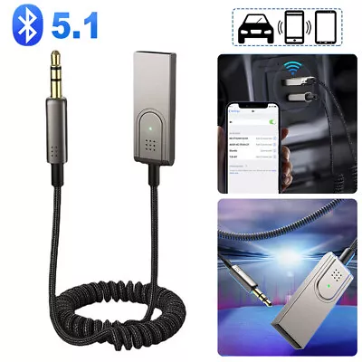 Wireless Bluetooth 5.1 Receiver Dongle Car AUX Music 3.5mm Adapter Cable • £7.26
