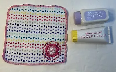 American Girl Baby Bath Set Polka Dot Wash Cloth &Diaper Cream & Lotion • $11.99