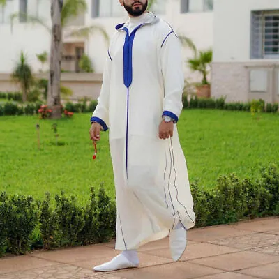 Mens Long Sleeve Muslim Clothing Saudi Jubba Arab Kaftan Thobe Long Dress Robe • $29.49