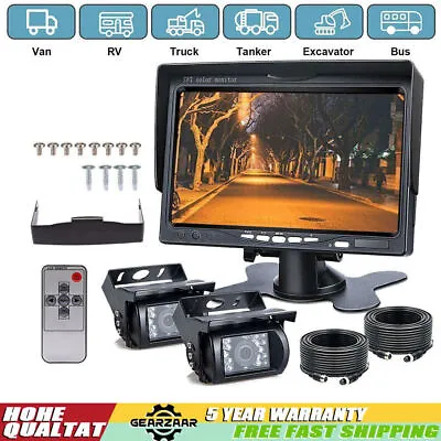 7  Lcd Monitor Car 2x Reversing Camera For Truck Bus Van Rear View Kit Uk • £45.88