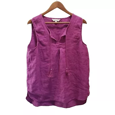 Ellen Tracy Company Linen Sleeveless Top Size XL Purple Tank V-neck Tassel Detai • $13.50