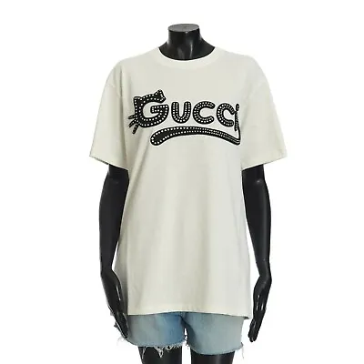 $1096.26 • Buy GUCCI 990$ Tshirt With Rhinestone Embroidery In Off White Cotton Jersey