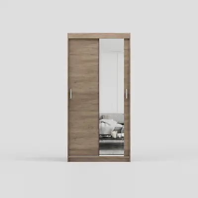 Modern Double Sliding Door Wardrobe OVI 100cm 4 Colours 2 Hanging Rails • £315