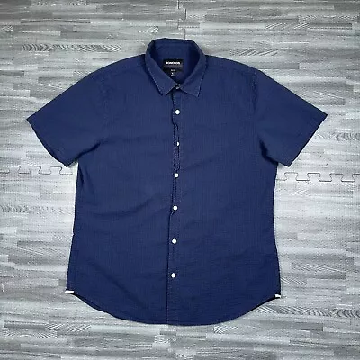 Bonobos Mens Button Up Shirt Short Sleeve Ruffled Cotton Blue Size XL Slim Fit • $20.95