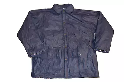 Duck Bay Vintage Mens Blue Heavy Duty Work PVC Lined Rain Coat Sz L Snaps Hooded • $18.99