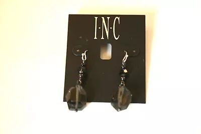 INC Silver Tone Black Faceted Crystal Bead Drop Dangle Earrings 1 1/2  • $3.50