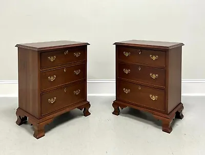 CRAFTIQUE Solid Mahogany Chippendale Style Three-Drawer Nightstands - Pair • $1695