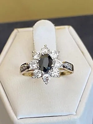 9 Carat Gold Sapphire And Cubic Zirconia Set Ring Size O • $174.24