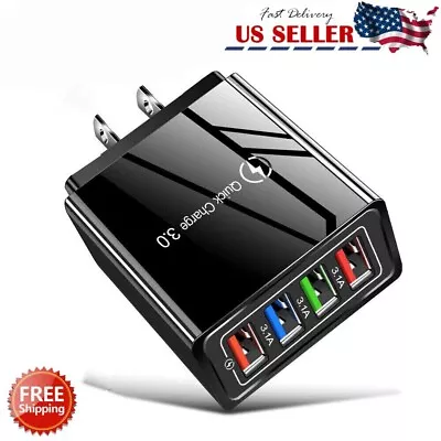 US 4 Port USB Wall Charger USB Fast Quick Charge QC 3.0 Power Adapter Plug Black • $4.99