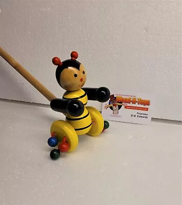 £12.99 • Buy Honey Bee Push Along Toy - Animal Push And Pull Along Toys For 1 Year Olds, Wood